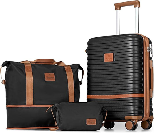 Joyway Carry On Luggage 20 Inch Expandable Suitcase with Spinner Wheel, 3 Piece Hard Shell Luggage Set with TSA Lock(Black)