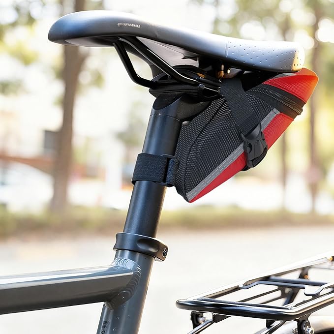 Bike Seat Bag - Bicycle Saddle Bag Under Seat Cycling Accessories Storage Pouch Wedge Pack for Mountain & Road Bike -Red