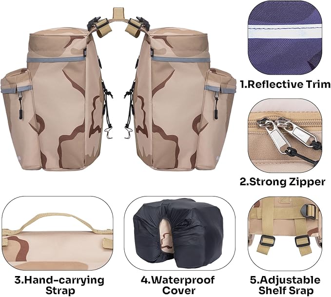ANCHOM Bike Panniers, 34L Upgraded Water Resistant Saddle Bags for Bicycle Rear Racks, Bike Accessories for Mountain, Road & Electric Bikes, Bike Bag for Commuting, Beige