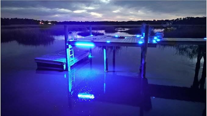 Hydro Glow LED Dock Master Blue - Dock Mounted Fishing Light, 3,000 Lumen Output, 20-ft Waterproof Cord