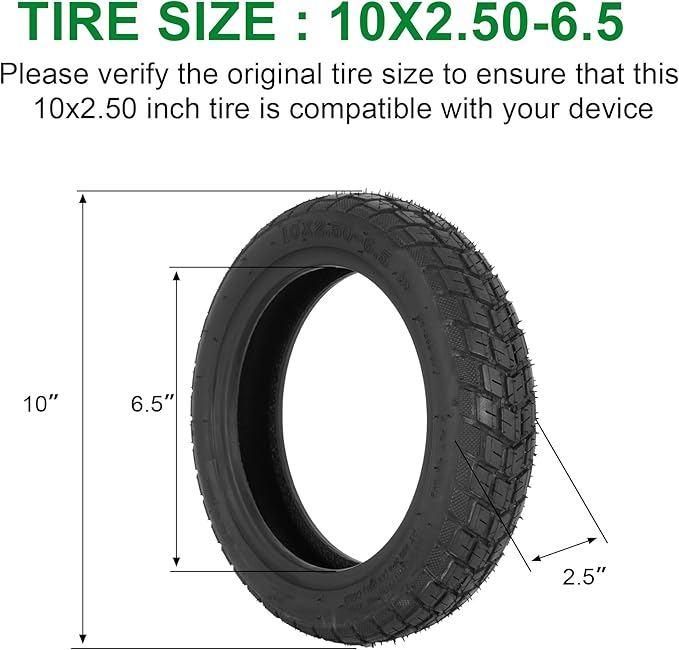 10 Inch Tyre, 10x2.5 60/70-6.5 Vacuum Outer Tire Fit for Segway Ninebot Max G2 G30P G30LP G30D Electric Scooter, Tubeless Front Rear Tyre with Lever and Value