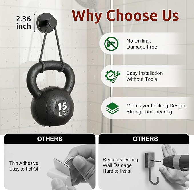 4 Packs Suction Cup Hooks for Shower, Heavy-Duty Wreath Hangers for Front Door, No Drill Glass Door Shower Suction Hooks No Damage for Walls Bathroom Kitchen Window Mirror Tile Towel Coat Robe Loofah
