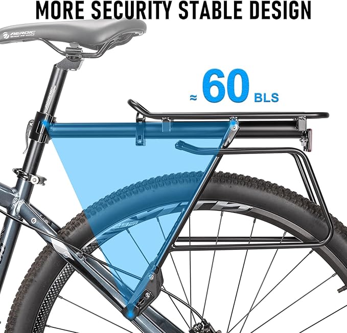 Rear Bike Rack - Bike Cargo Rack Quick Release Mount - Large Capacity Bicycle Pannier Rack 60lbs, Touring Carrier Rack fit 24”-29” and 700c