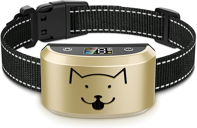 Dog Bark Collar for Large Medium Small Dogs, Automatic Vibrating Anti Barking Device with 8 Sensitivity & Training Mode, Rechargeable and Waterproof Stop Bark Collar for Dog 15-120lbs, Gold