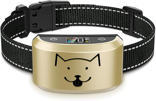Dog Bark Collar for Large Medium Small Dogs, Automatic Vibrating Anti Barking Device with 8 Sensitivity & Training Mode, Rechargeable and Waterproof Stop Bark Collar for Dog 15-120lbs, Gold