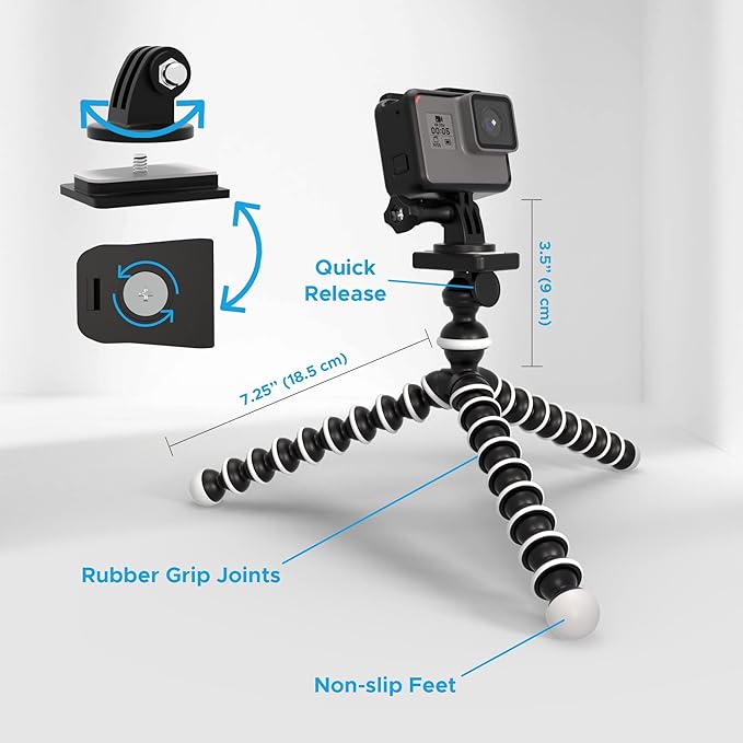 Digicharge 10‘’ Octopus Flexible Tripod Camera + Action Cam Mount Stand, Compatible with GoPro Lit Hero, Hero13 Max 2 Hero12 13 12 11 Mini 10 9 8 Fusion DJI Osmo Action 5 Akaso Brave Apeman Cam