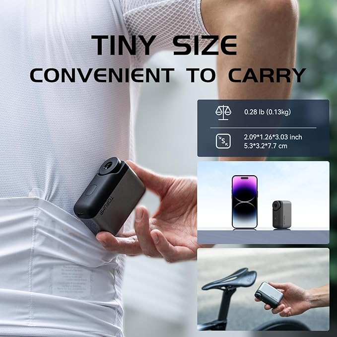 TOPUMP No Screen Mini Electric Bike Pump, 120 PSI Portable Bicycle Air Pump, Rechargeable Tiny Bike Tire Pump with Shrader & Presta Valves for Road Bikes