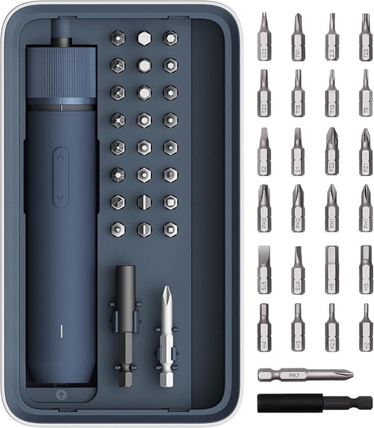 HOTO Electric Screwdriver Kit, Upgraded 1/4'' Hex 25 Bits, Magnetic Lid, Rechargeable Cordless Screwdriver, 1500mAh Battery, LED Light, Ideal for Furniture Assembly, Home Repair & Garage Projects