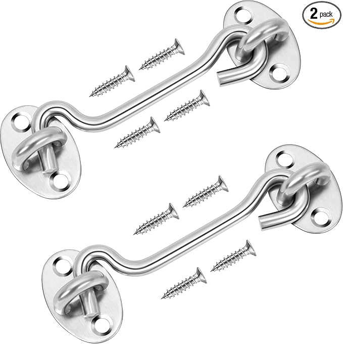Rainspire (2 Pack) 6 Inch Privacy Hook and Eye Latch for Barn Door, Stainless Steel Gate Latch Barn Door Lock Cabin Hooks for Gate Shutters Window Slide Barn Shed Cabinet Bathroom, Silver