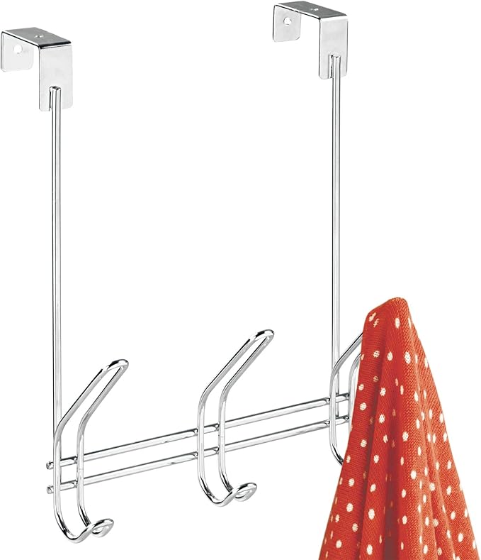 iDesign Classico Metal Over the Door Organizer, 3-Hook Rack for Coats, Hats, Robes, Towels, Jackets, Purses, Bedroom, Closet, and Bathroom, 5" x 8.2" x 12.5", Chrome