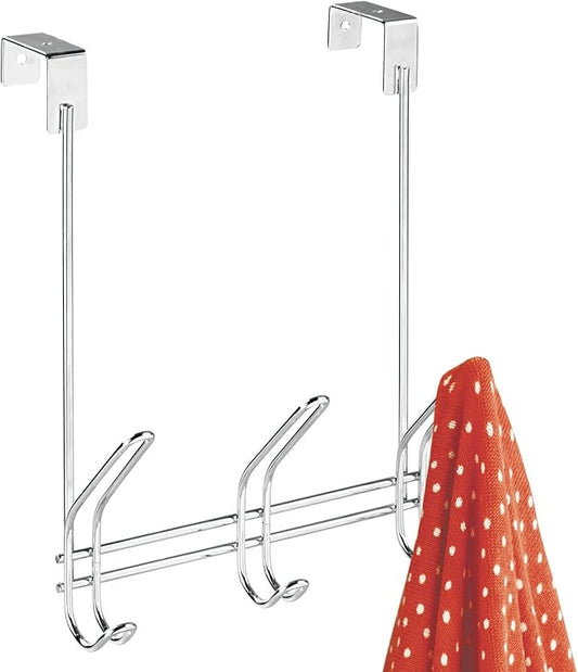 iDesign Classico Metal Over the Door Organizer, 3-Hook Rack for Coats, Hats, Robes, Towels, Jackets, Purses, Bedroom, Closet, and Bathroom, 5" x 8.2" x 12.5", Chrome