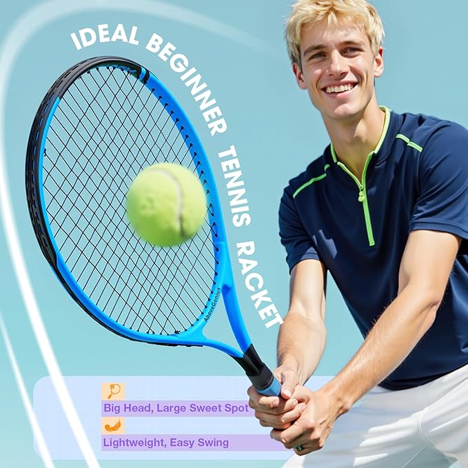 Neon Tennis Rackets 2 Pack for Adults- 27" Lightweight Aluminum Tennis Racquet Set with 3 Balls & Bag- Vibrant High-Visibility Matte Finish for Men Women Beginners