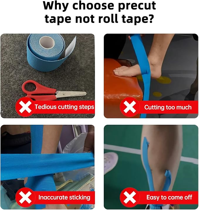IEADEN Precut Kinesiology Tape for Knees, 10 Strips - Knee Support & Stability, Knee Pain Relief Athletic Tape - Waterproof & Elastic, Breathable Hypoallergenic Latex-Free Tape, Blue