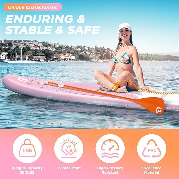 FBSPORT 11' Premium Stand Up Paddle Board, Yoga Board with SUP Accessories & Carry Bag | Wide Stance, Surf Control, Non-Slip Deck, Leash, Paddle and Pump for Youth & Adult