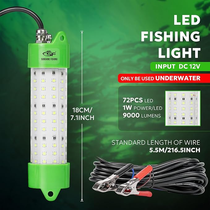 SF DC 12V LED水中集魚灯 45W 70W 100W 集魚灯 5600 7000 13000lm グリーン集魚灯 ドックおよびボート用 水中IP68防水 シガーライターまたはバッテリークリップ付き