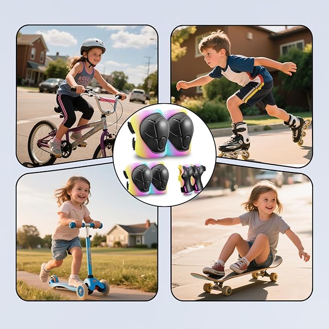 Kids Protective Gear Set Knee Pads for Kids 3-14 Years Toddler Knee and Elbow Pads with Wrist Guards 3 in 1 for Skating Cycling Bike,Biking, Roller Skates, Scooters