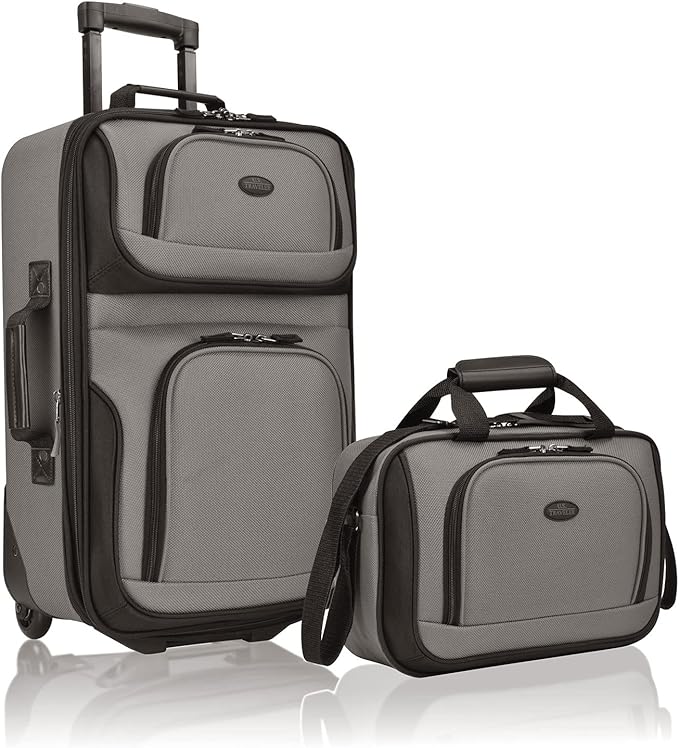 U.S. Traveler Rio 軽量ソフトサイド ローリングキャリーオン スーツケース、2輪セット、グレー