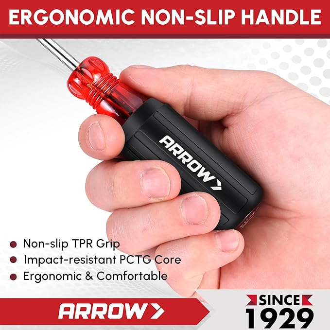 ARROW 8 PCS Magnetic Screwdriver Set, Professional S2 Steel Screw Driver Kit with Non-Slip Grip, Stubby Screwdrivers, Magnetic Phillips and Flathead Tips, for Home and Industrial Use