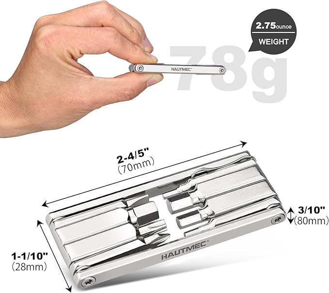 HAUTMEC 9 in 1 Bike Multitool, Mini Bike Repair Tool Kit for Road and Mountain Bikes, Lightweight Stainless Steel Bike Tool With 2/3/4/6mm Inner Hexagon and Phillips Screwdriver Multitool HT0418-BT