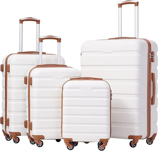 Coolife Luggage Suitcase Spinner Hardshell Lightweight TSA Lock (apricot white, 16/20/24/28)