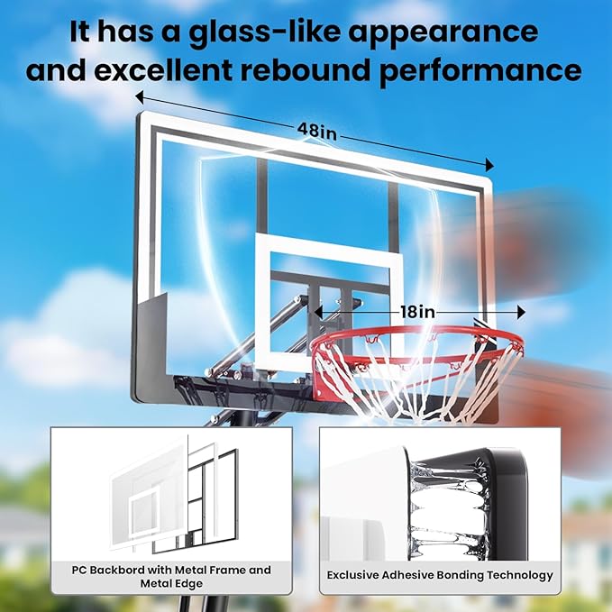 BACKYARD BLITZ Basketball Hoop, 44&48IN&54IN Backboard Portable Basketball Goal System, 10FT Hand-Crank Adjustable Basketball Hoops Outdoor