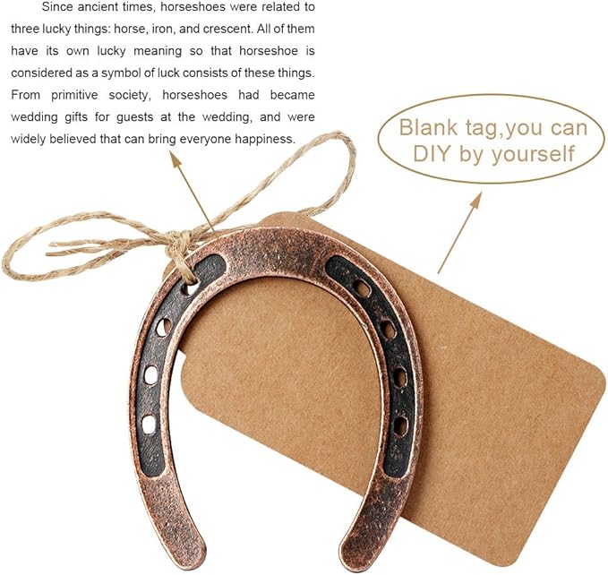 OurWarm 10pcs Good Lucky Horseshoe Wedding Favors with Kraft Tags Rustic Horseshoe Gifts for Vintage Wedding Party Decorations
