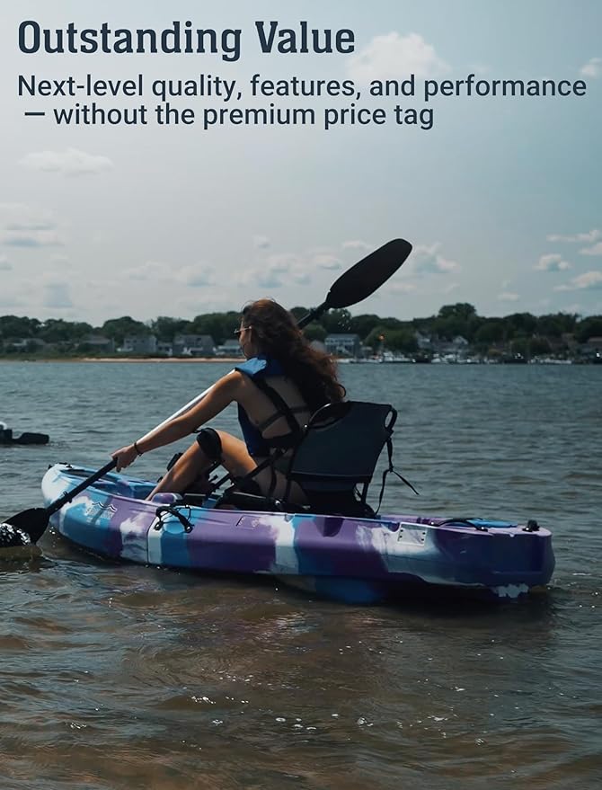 Brooklyn 8.0 Foldable Pedal Fishing Kayak by BKC, Compact Sit-on-Top Single Kayak with Pedal Drive, Sturdy Aluminum Seat, Rudder Steering, Storage