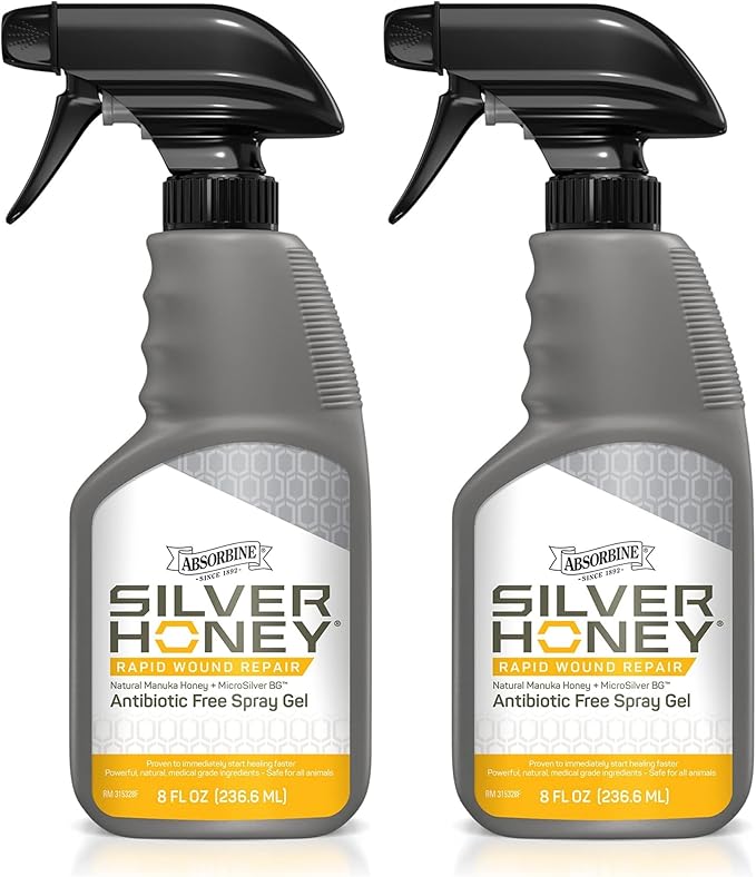 Absorbine Silver Honey Rapid Wound Repair Spray Gel 8oz Bottle, Manuka Honey & MicroSilver BG, Horse & Large Animal Wound Care (Pack of 2)