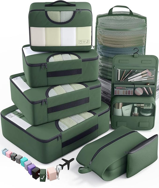 Veken 8 Set Packing Cubes for Travel Essentials, Suitcase Organizer Bags in 4 Sizes, Carry-On Luggage Accessories with Large Laundry & Hanging Toiletry Bag, Must-Have for Airplane, Road Trip & Camping