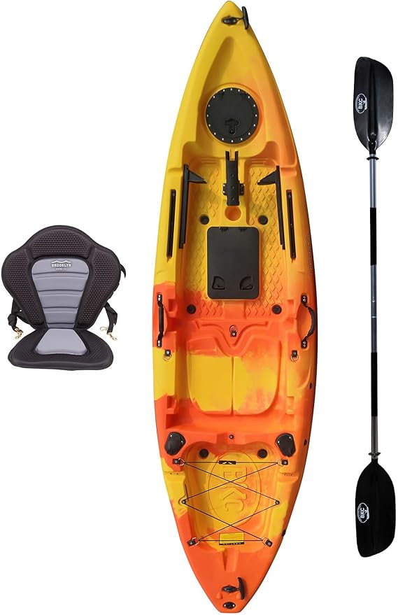 Brooklyn 9.2 Sit-On-Top Single Fishing Kayak by BKC, Lightweight Solo Kayak with Dry Hatches, Rod Holders & Accessory Rails for Lakes & Rivers (Upright Seat or Memory Foam Seat)