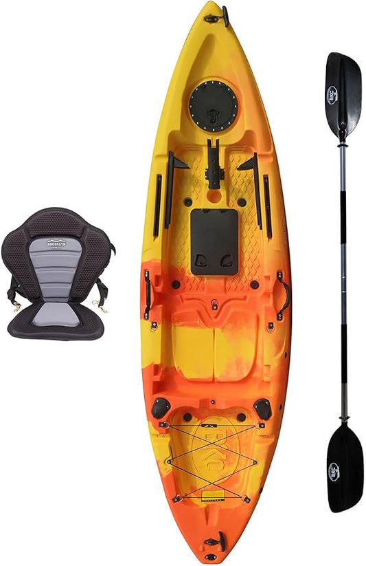 Brooklyn 9.2 Sit-On-Top Single Fishing Kayak by BKC, Lightweight Solo Kayak with Dry Hatches, Rod Holders & Accessory Rails for Lakes & Rivers (Upright Seat or Memory Foam Seat)