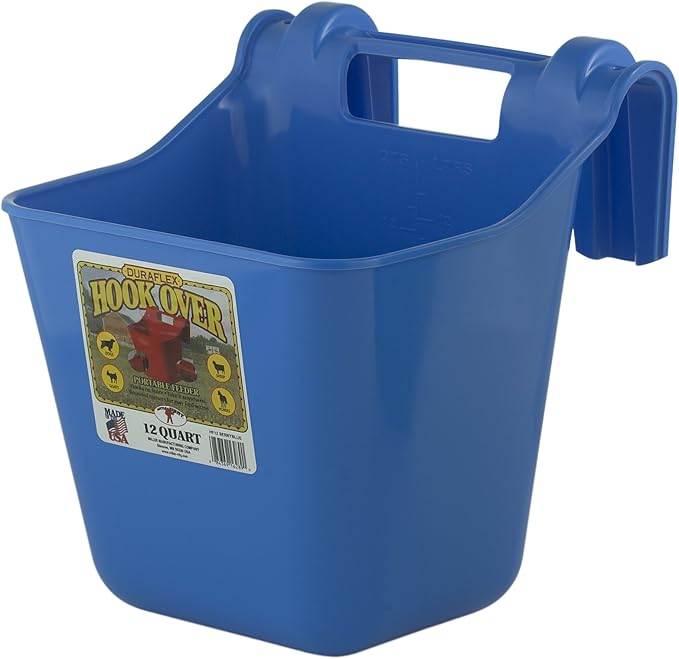 Little Giant® Plastic Hook Over Feeder | Mountable Livestock & Pet Feed Bucket | Horse Feed Bucket | Made in USA | 12 Quarts | Berry Blue