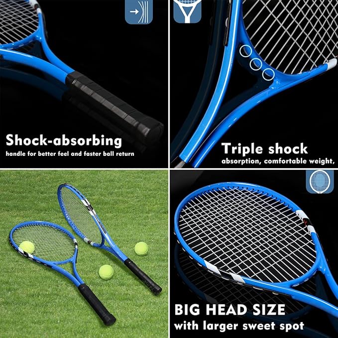 Tennis Rackets 2 Players Recreational for Beginners,Pre-Strung 27 Inch Light Adult Racquet Set for Women Men with Tennis Balls,Overgrips and Carry Bag