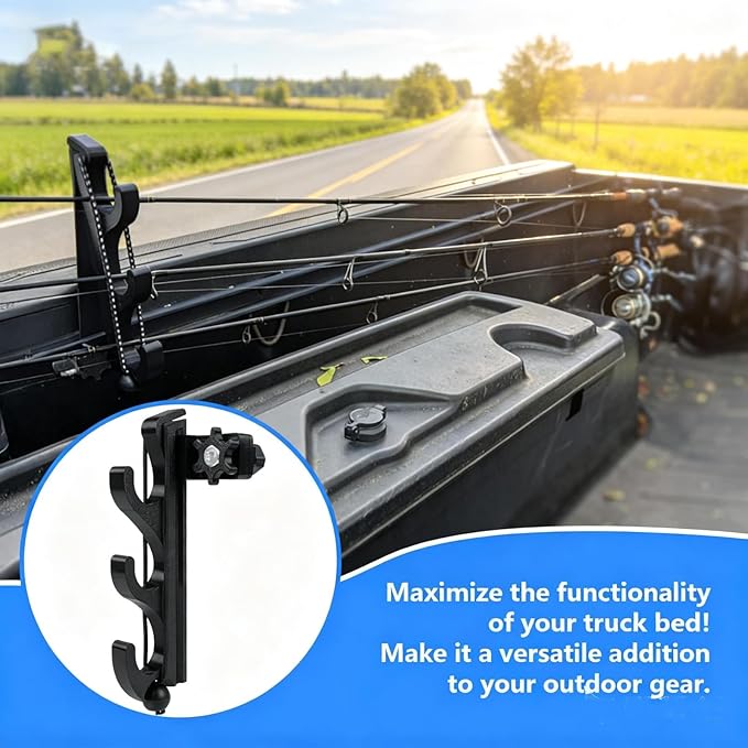 Fishing Rod Holder for Truck Bed, Truck Bed Fishing Rod Holder with 3-Rod Capacity & Adjustable Bungee Straps, Quick-Access Fishing Pole Rack for Truck, Easy Mount Organizer for Anglers