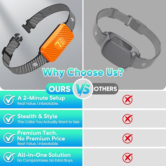 Dog Bark Collar for Large Medium Small Dogs, Effective No-Bark Collar, Smart Barking Collar, Rechargeable Bark Collar with 7 Sensitivity, 3 Modes, Waterproof,Neon Orange