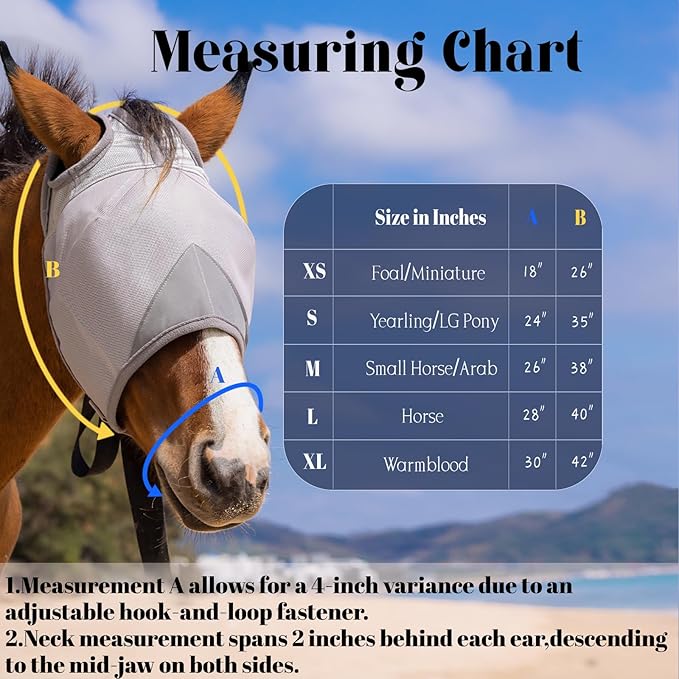 Raelitego Horse Fly Mask, Adjustable Fly Masks for Horses Without Ears, UV Protection from Insect Pests Comfort Mesh Without Nose Average Size Horses Accessories (XL)