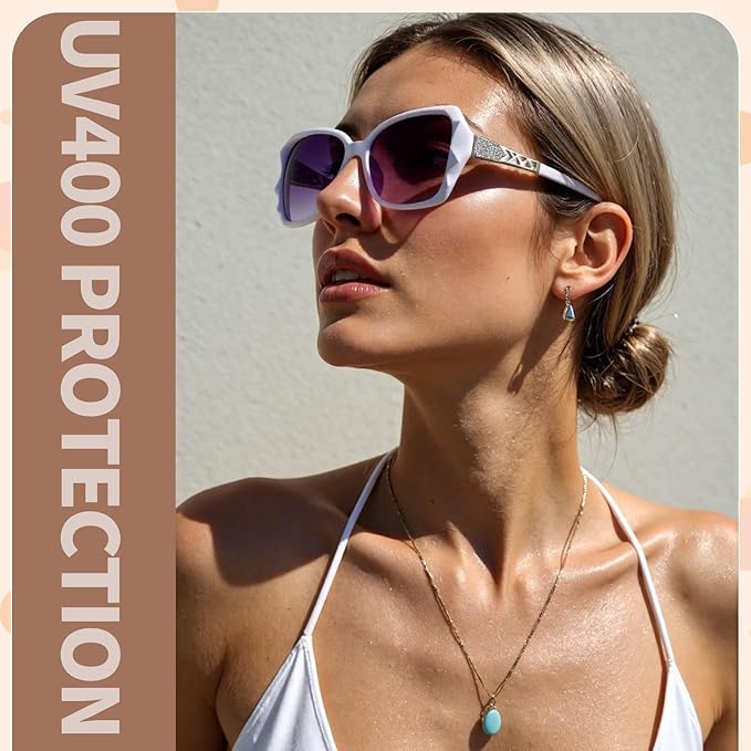 DragonflyDreams 4 Pcs Women Large Sunglasses, UV 400 Glasses Oversized Classic Trend Ladies Sunglasses Sparkling Large Frame