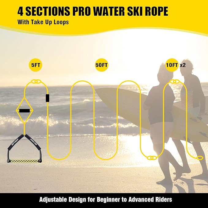 75FT Wakeboard Rope and Handle, Floating Water Ski Rope for Watersports, 4 Sections Ski Ropes for Water Skiing, Kneeboarding, Wakeboarding