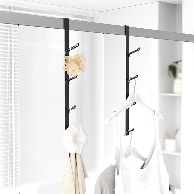 niffgaff Heavy Duty Over The Door Hooks, Space-Saving Vertical Door Hanger for Towels, Coats, and Accessories – 2 PCS, Matte Black