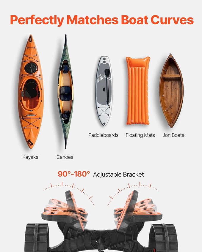 VEVOR 300 lbs Kayak Cart, Foldable Kayak Trolley with 10-inch Solid Rubber Tires & 1 Ratchet Strap, Paddle Board Trolley for Carrying Kayaks, Canoes, Paddleboards, Float Mats, Jon Boats
