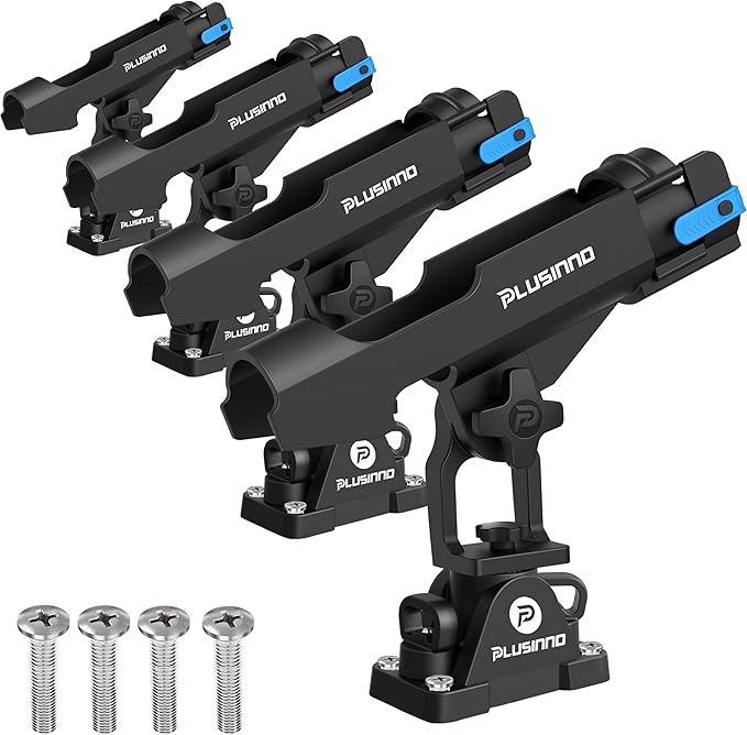 PLUSINNO 2 in 1 Fishing Rod Holders for Boat, Kayak Fishing Rod Holder, Fishing Pole Holders for Track Mount / Deck Mount, Fishing Gear with Fishing Rod Protective Strap, Fishing Accessories & Gifts