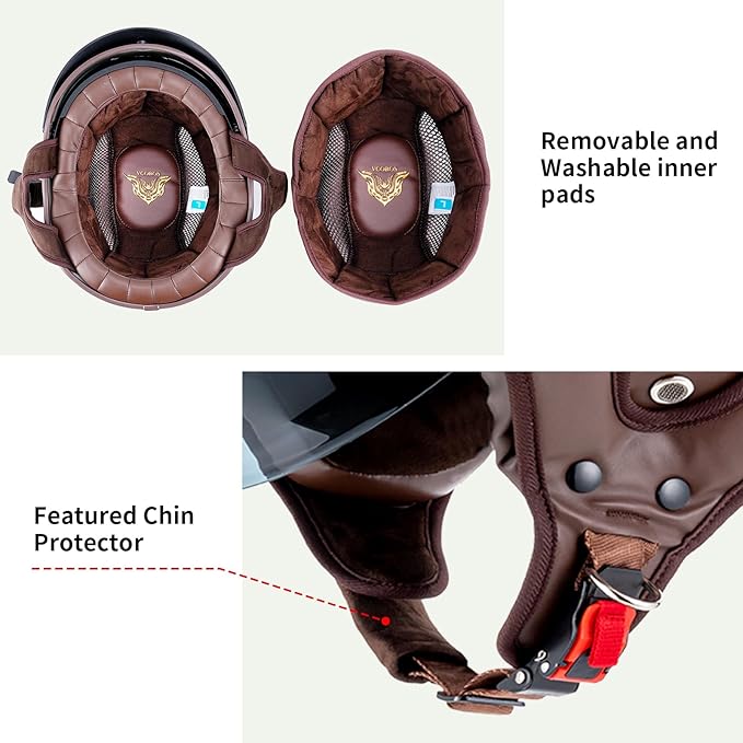 VCOROS Half Helmet Motorcycle DOT Approved Open Face Helmet F07 with Sun Visor and Quick Release Buckle for Adults Men and Women (F07-Indian,XL)