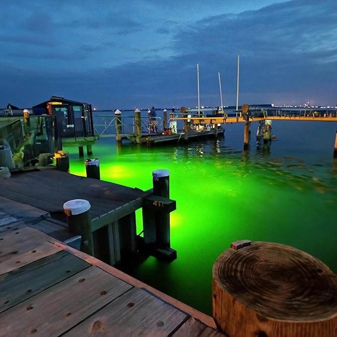 Underwater Fish Light 175W Vibrant Green Dock System – Professional Marine Grade Submersible Light with Auto Night Sensor for Salt & Freshwater