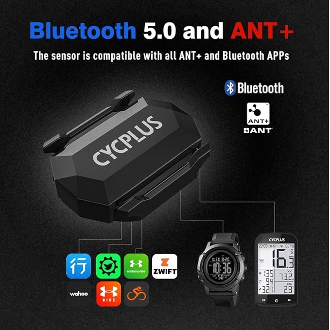 CYCPLUS Cycling Speed and Cadence Sensor Bluetooth & ANT+ Wireless Bike Cadence Sensor Speed IP67 Waterproof