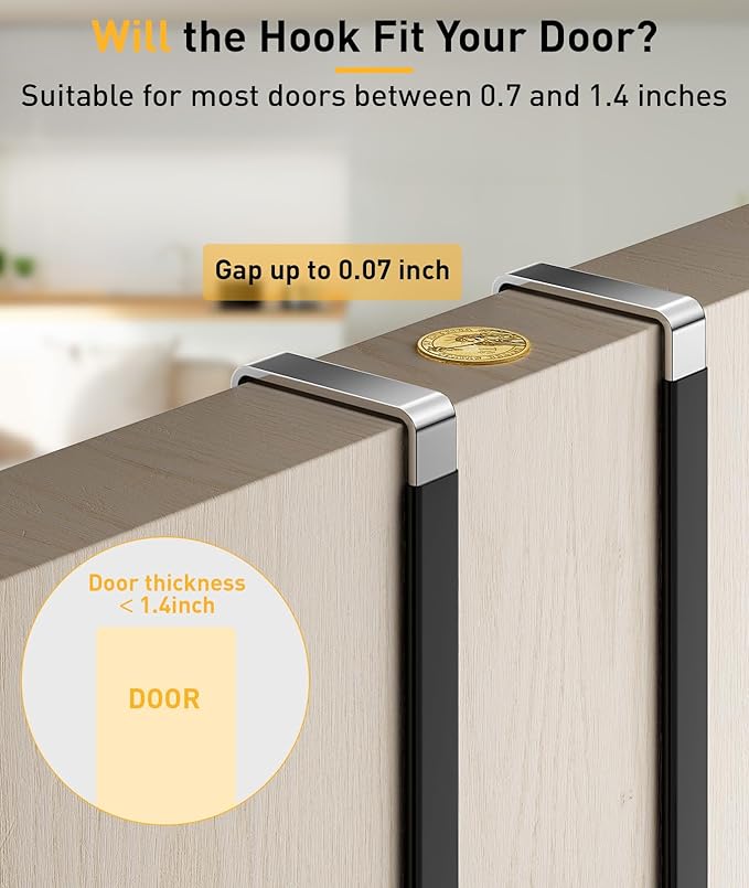 16 Pack Over The Door Hooks, Door Hanger Hook, Towel Hooks for Hanging, Towel Hanger for Bathroom, Fit 1 3/8" Door Black, Dorm Room Essentials