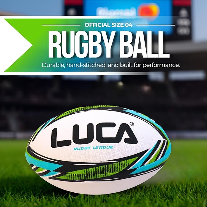 LUCA League Rugby Ball Size 4 & 5 | Hand Stitched, 3-Ply Durable Construction | Super Grip Texture | Training & Match Play Rugby Ball