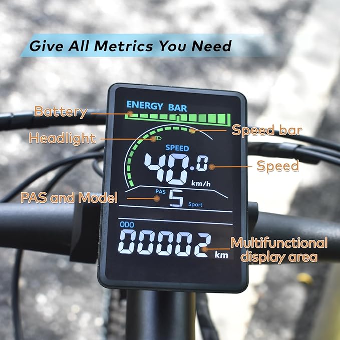 Ebike Display M6C, UART No. 2 Protocol, 24V-60V Colorful Acrylic Cycling Computer with Charging Port for Mobile Devices, Ebike LCD Display to Enrich Cycling Journey