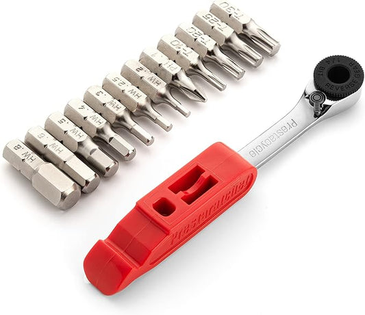 Prestacycle Prestaratchet GO 6-in-1 Bicycle Multi-Tool Wallet Kit – Ratcheting Wrench, Tire Lever, Valve Core Tool, Chain Breaker, Bead Lifter & Tubeless Plugger – 25g Compact Bike Repair Kit