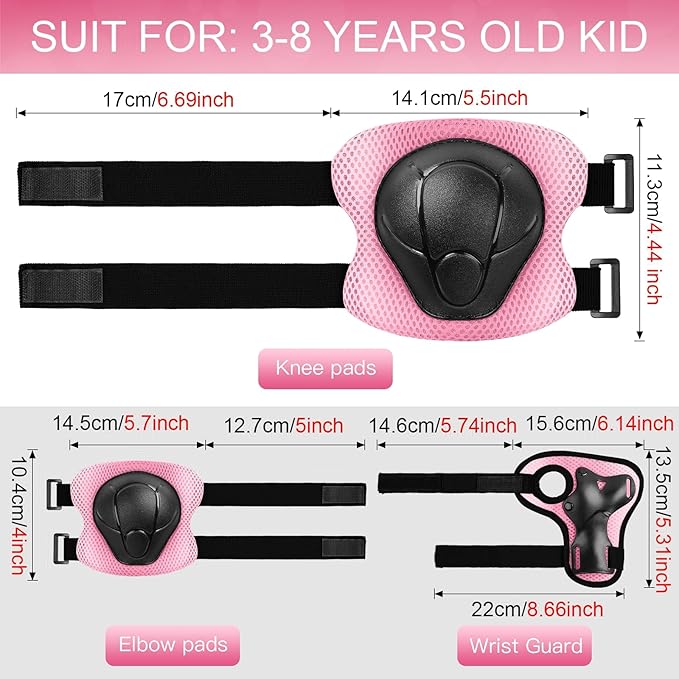 Wemfg Kids Protective Gear Set Knee Pads for Kids 3-14 Years Toddler Knee and Elbow Pads with Wrist Guards 3 in 1 for Skating Cycling Bike Rollerblading Scooter