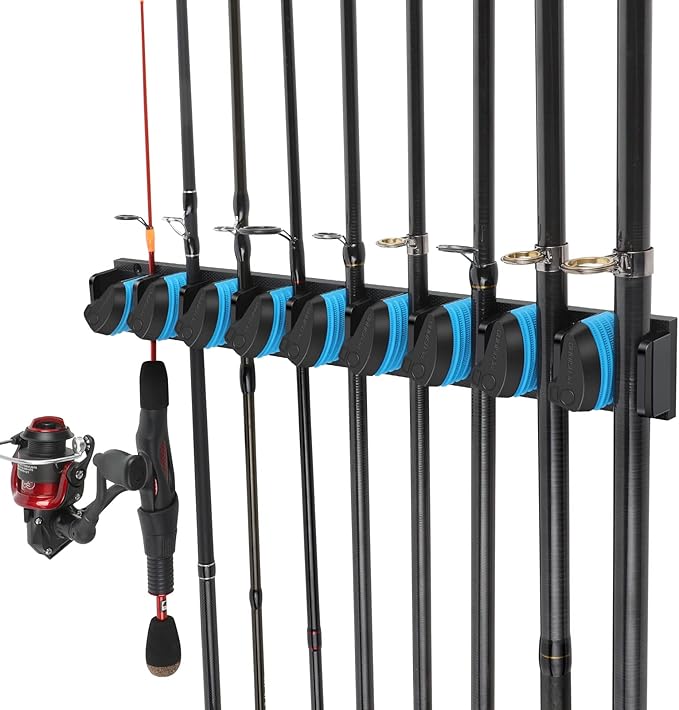 PLUSINNO 釣り竿ホルダー 壁掛け 9本収納可能 釣り竿ラック ガレージ用 釣り道具 男性向けギフト